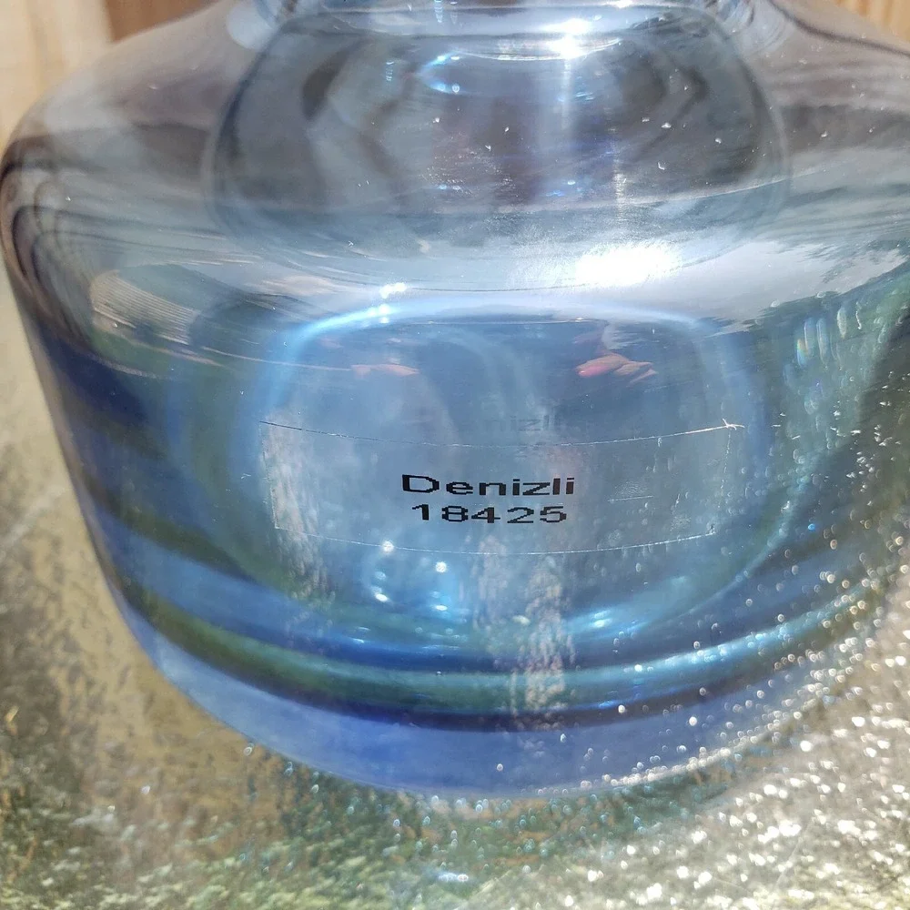Denizli 18425 Cobalt Blue Hand Blown Glass Wide Rim Vase Turkey Art‎ Glass